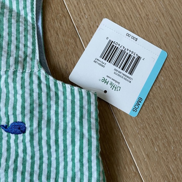 NWT 6mo Little Me Seersucker Romper with Whales - Picture 3 of 5